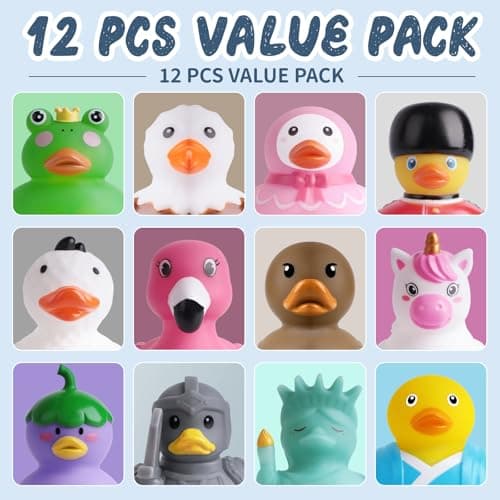 12 Rubber Ducks Bath Toys for Toddlers, Hole-Free Bathtub Toys & Baby Pool Toys, from 18 Months for Girls and Boys