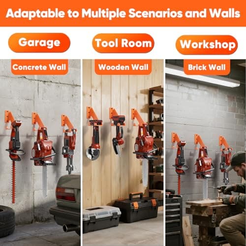 POKIPO Chainsaw Hanger, 2 Pack Chainsaw Holder Wall Mount Heavy Duty Metal Chainsaw Chain Hook Storage Loads 70 lbs Accessories Chainsaw Rack Organizer Save Space for Garden, Garage, Workshop — view 4