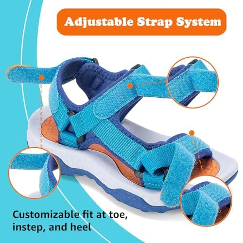 Mishansha Boys Girls Sandals with Three Adjustable Straps Open-Toe Summer Outdoor Athletic Sandals 11 Little Kid Blue — view 2