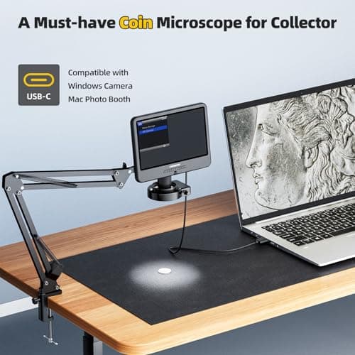 LINKMICRO LM109A 10.1'' LCD Digital Microscope with Screen for Adults, Soldering Electronics Microscope [Flex Arm Stand] 260X Full View Error Coins Camera Magnifier with 56 LED Ring Light, PC View — view 5
