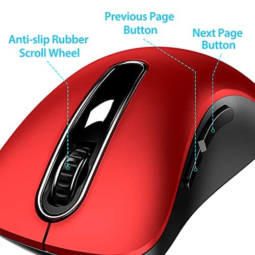 memzuoix 2.4G Wireless Mouse, 1400 DPI Mobile Optical Cordless Mouse with USB Receiver, Portable Computer Mice for Laptop, PC, Desktop, MacBook, 5 Buttons, Red — view 2