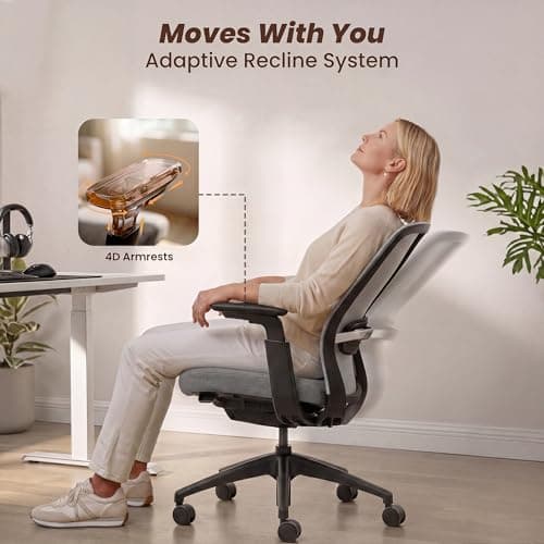 COLAMY Office Chair for Long Hours, Easy Wire-Control Desk Chair with Sliding Seat Depth & Thick Padded Lumbar Support, Heavy Duty 300 LBS High Back Mesh Computer Chair for Home Workstation,Grey — view 5
