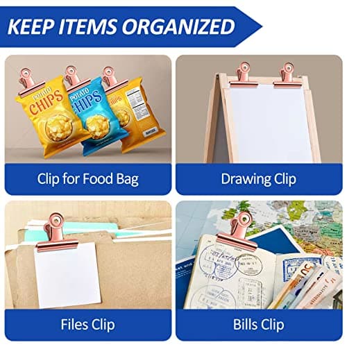 10 Pack Large Metal Hinge Clips 2.5 Inches Bull Hinge Paper Clips Bulldog Clips for Crafts, Photo, Drawing, Food Bags at Home, Office, School, Shop, Rose Gold, 63mm — view 5