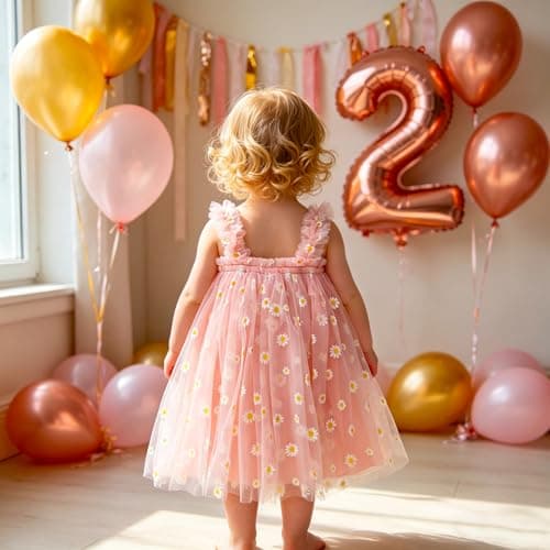 AGQT Baby Girls Daisy Tutu Dress Sleeveless Tulle Tutu Dress Princess Birthday Party Babydoll Dresses Pink Daisy-Lace Size 18-24 Months — view 5