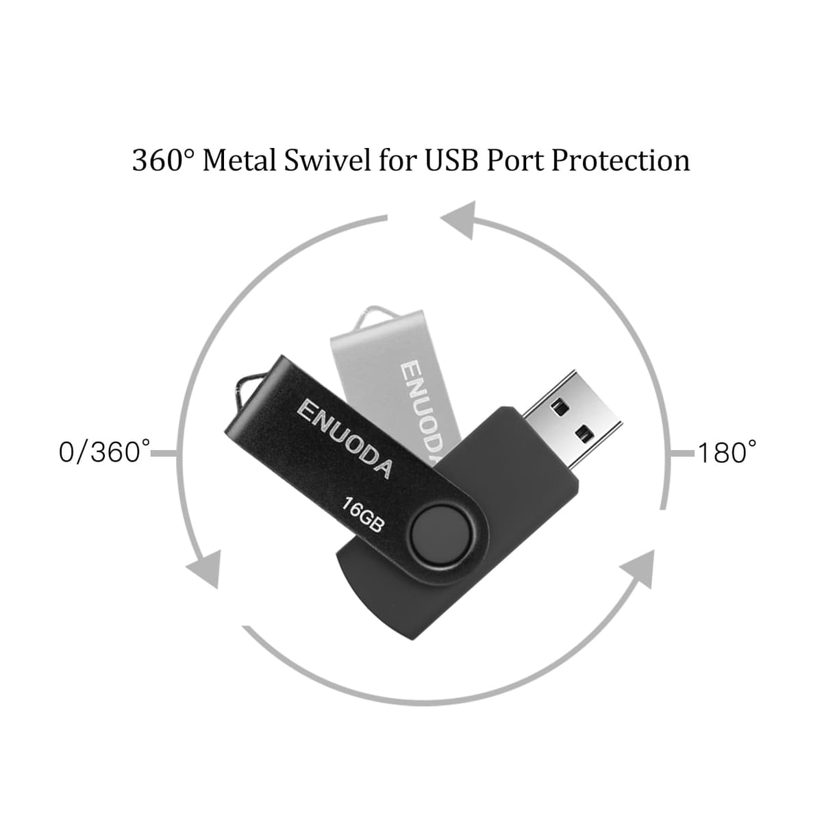 ENUODA 16GB USB Stick 1 Pack Memory Stick USB 2.0 Flash Drives Swivel Design Pen Drive for Data Storage Thumb Drive with LED Light (Black) — view 5