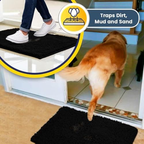 Muddy Mat® AS-SEEN-ON-TV Highly Absorbent Microfiber Door Mat and Pet Rug, Non Slip Thick Washable Area and Bath Mat Soft Chenille for Kitchen Bathroom Bedroom Indoor and Outdoor-Black Medium 30"X19" — view 5