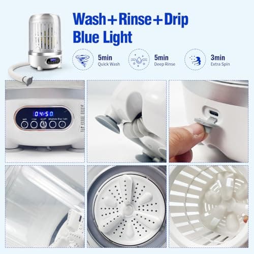 Portable Mini Washing Machine | Compact Deep Cleans Underwear, Baby Clothes, Small Laundry | Type-C, Spin-Dry & UV /4000 mAh Battery (3L-WHITE) — view 7