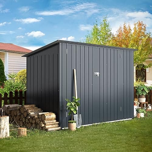 AECOJOY 7x3 Outdoor Storage Metal Bike Shed, 3x7 Bike Sheds & Outdoor Storage Clearance, Small Lean to Metal Storage Shed, Outdoor Storage Cabinet Weatherproof for Bikes, Dark Grey — view 2