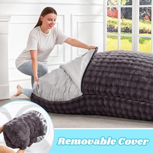 Hobestluk 3 in 1 Bean Bag Chair Giant Bean Bag Chairs for Adults with Bubble Cover Convertible Bean Bag Floor Cushion with Machine Washable Cover for Living Room (Bubble Dark Grey) — view 4