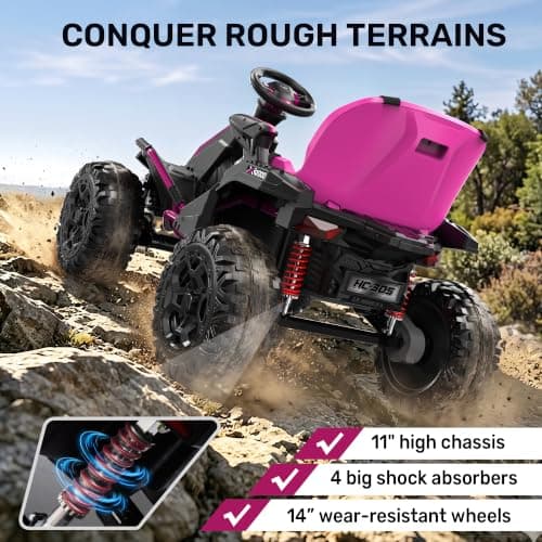 ANPABO 24V 4x4 Ride On Toys for Big Kids Aged 3-12 Rose Red-4x200W Motors, 5MPH, Wide Adjustable Seat, Parent Remote, Metal Frame, Shock Absorber, for Off-Road Ride — view 3