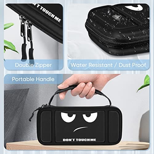 FINTIE Carrying Case for Nintendo Switch Lite 2019, [Shockproof] Hard Shell Protective Cover Travel Bag with Game Card & Micro SD Card Slots for Switch Lite Console & Accessories, Dont Touch — view 3