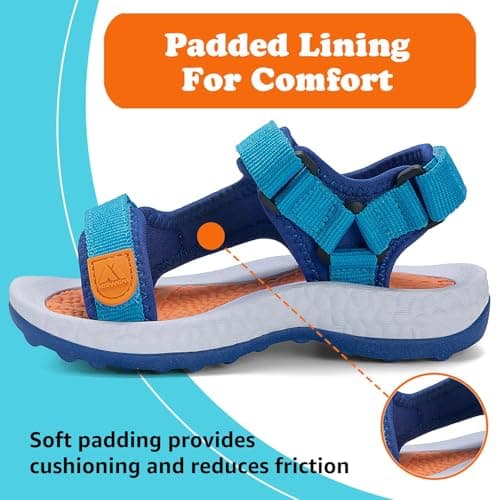 Mishansha Boys Girls Sandals with Three Adjustable Straps Open-Toe Summer Outdoor Athletic Sandals 11 Little Kid Blue — view 3