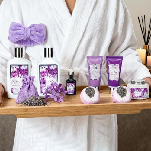 Gifts for Women, Birthday Gifts, Lavender Lilac Bath and Body Gift Basket Set - 16Piece Spa Gift Basket for Women, Mothers Day Gift Basket for Mom, Pampering Bath Set | Christmas, Perfect Holiday Gift for Her & Mom — view 3