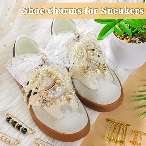 AIERSA Shoes Charms for Sneakers Socks, 43pcs Pearl Shoe Lace Charms Jewelry, Junk Socks Pins, Stylish Decoration for Women, Brooch Pins Buttons for Clothes, Hats Decorations