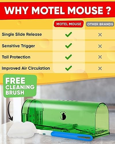 Motel Mouse Humane Mouse Traps No Kill Live Catch and Release 4 Pack - Reusable, Easy to Use & Clean, No Touch Release, Sensitive Includes Cleaning Brush, Instruction Manual & Video - Mousetrap Indoor — view 2