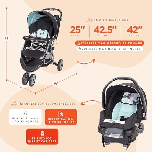 Baby Trend EZ Ride 35 Travel System, Stroller and Infant Car Seat Combo, Doodle Dots - Lightweight and Foldable Compact Design with One Hand Fold and Adjustable Handle — view 2