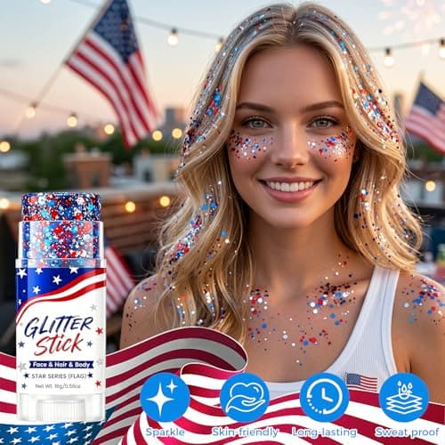 4th of July Glitter Stick Patriotic Hair Glitter Body Glitter face Glitter 4th of July Outfits for Women Fourth of July Outfit Women 4th of July Fourth of July Decorations，Red White and Blue X1