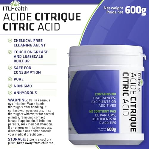 ITL Health Citric Acid Powder 600g - Pure, Food-Grade Quality for DIY Bath Bombs, Descaling & Household Cleaning, Non-GMO, Cleaner, Natural Ingredient for Cooking & a Variety of Home Uses — view 4