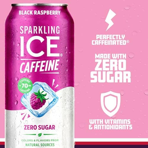Sparkling Ice Caffeine Black Raspberry Sparkling Water with Caffeine, Zero Sugar, with Antioxidants and Vitamins,16 fl oz Cans (Pack Of 12) — view 3