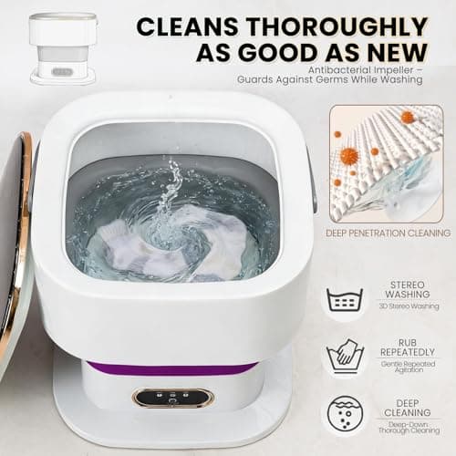 Portable Washing Machine Mini Washer for Apartments - Compact, Foldable Countertop Clothes Washer & Dryer Combo, Small Lavadora Portatil, Handheld Laundry Machine (Purple) — view 2