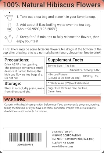 Hibiscus Tea Bags, Hibiscus Flower Herbal Tea - Caffeine & Sugar Free, 120 Teabags
