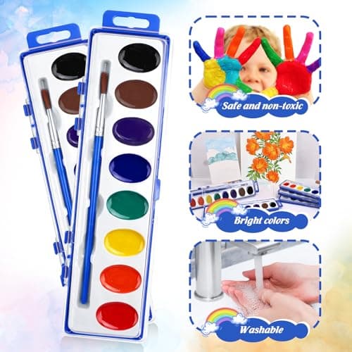 20 Pack Watercolor Paint Set Bulk for Kids, 8 Colors Washable Water Colors — view 2