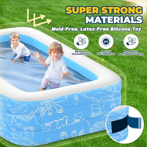 CACSPS Inflatable Swimming Pools, 60" X 40" X 20" Full-Size Inflatable Pool for Kids and Adults, Durable Family Lounge Pool, Kiddie Pool for Backyard, Garden or Indoor