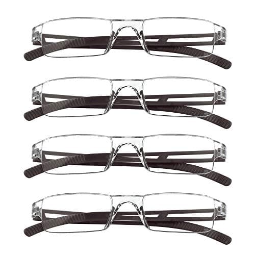 LifeArt Blue Light Blocking Reading Glasses, 4-Pack Men’s and Women’s Rectangular Frame, Anti-Reflective Lenses, +2.00 Magnification