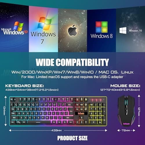 RedThunder K10 Wireless Gaming Keyboard and Mouse Combo, RGB Backlit Rechargeable 3800mAh Battery, Anti-ghosting Keyboard + 7D 3200DPI Mice for PC Gamer (Black) — view 6