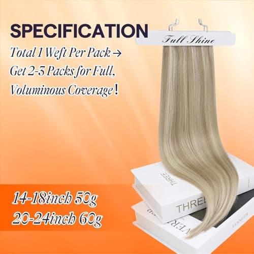 Full Shine Genius Human Hair Weft Hair Extensions 18 Inch Golden Blonde Highlighted Weaving Hair Extensions 50 Grams Silky Straight Remy Human Hair Genius Weft Sew in Extensions Wedding — view 3