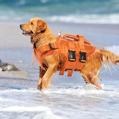 Kuoser Dog Life Jacket High Flotation, Reflective Dogs Life Vest for Swimming Boating, Adjustable Small Medium Large Dog lifejacket, Lightweight Dogs Life Preserver Rescue Handle Spring Summer Pool — view 7