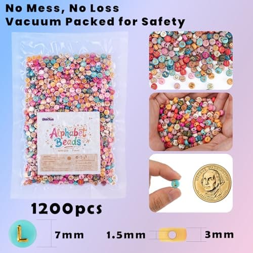 Gionlion 1200+Pcs Colorful Round 4x7mm Letter Beads for Bracelet Making, Acrylic Alphabet Beads for Jewelry Making, DIY Friendship Bracelets with Gold Letters on Colorful Beads — view 2