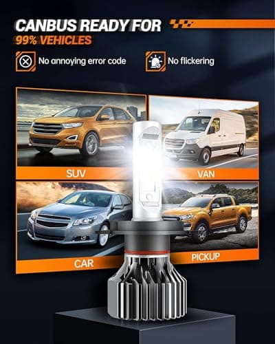 SEALIGHT H4/9003/HB2 LED Headlight Bulbs 50000 Lumens 800% Brightness, X1 Dual High/Low Beam LED Headlights Conversion Kit, 6000K Xenon White, H4 Halogen Replacement, IP67 Waterproof, Pack of 2 — view 5