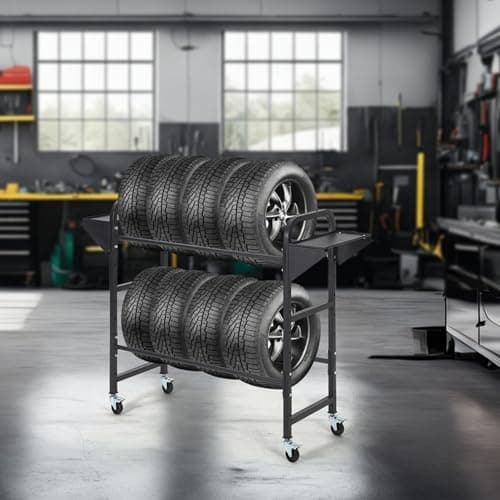 IDEALHOUSE Adjustable Tire Storage Rack, 45" x 18" x 41" Rolling Tire Organizer with Locking Casters for Garage, Shop & Workshop, Black — view 5
