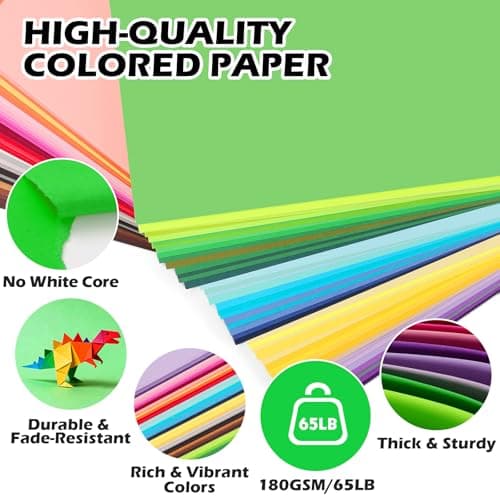 80 Sheets 8.5" X 11"Colored Cardstock, 80 Assorted Colors 180GSM/65LB Construction Paper Card Stock for Card Making, DIY Crafts, School Supplies, Party Decorations & Printing — view 3