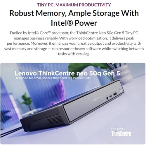 Lenovo ThinkCentre neo 50q Gen 5 Mini Desktop PC, Intel Core i5-13420H 8-Core, 8GB DDR5 RAM, 512GB SSD, WiFi 6E, Bluetooth 5.3, Dual Display, USB-C, Windows 11 Pro - Business Office Remote Work — view 2