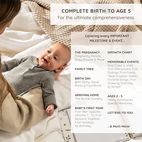 Keepsake Memory Book for Baby Boy or Girl Timeless First 5 Year Baby Book A Milestone Book to Record Every Event from Birth To Age 5 Gender Neutral Journal Scrapbook Photo Album — view 3