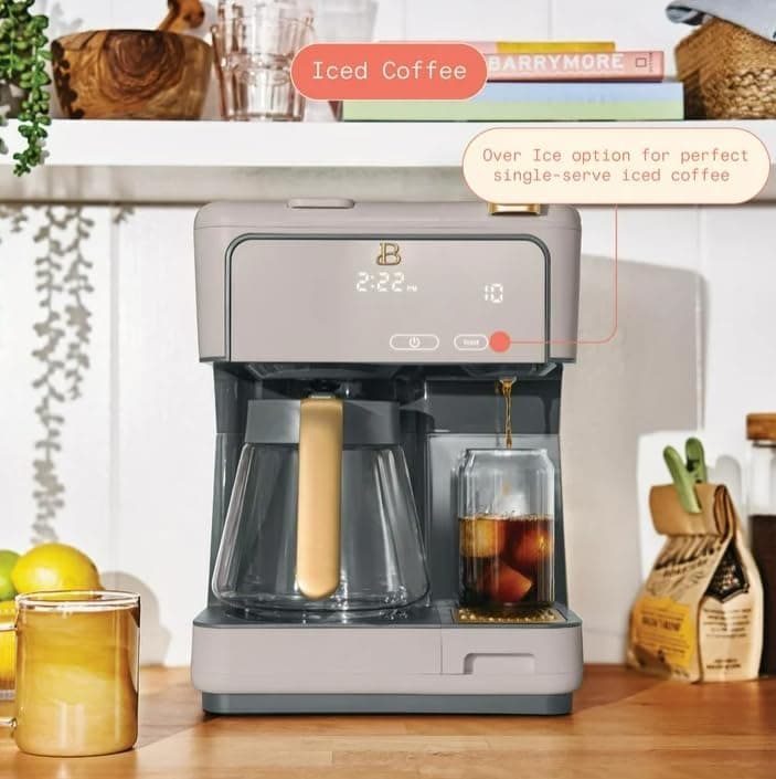 Beauti Multi Brew 12 Cup Programmable Drip & Single Serve Coffee Maker, Versatile Brewing (6oz, 8oz, 10oz, 12oz, 14oz), Pods or Ground, Over Ice option, Keep Warm mode (Porcini) — view 5