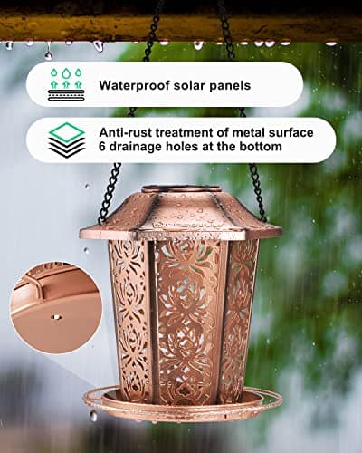 Solar Bird Feeders for Outdoors Hanging - Premium Grade Metal Bird Feeder, Chew-Proof, Weather and Water Resistant Wild Bird feeders, Outside and Garden Decoration — view 4