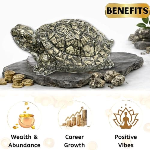 Amazing Gemstone Natural Pyrite Tortoise Turtle Figurine | Feng Shui Wealth & Good Luck Turtle | Prosperity & Positive Energy Crystal Healing Home Decor Gift — view 2