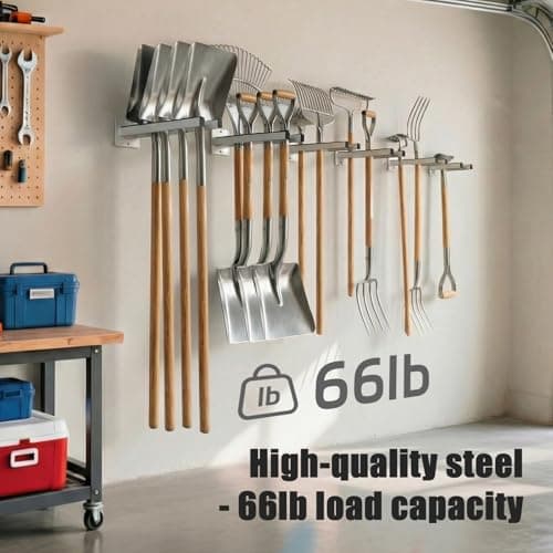 FEIMIRE Extra Wide Tool Rack Wall Mount – Heavy Duty Shovel Holder for Garage, Shed & Barn, Powder Coated Steel Organizer for Shovels, Rakes, Brooms, Truck Storage (3.5 x 4.5 x 17.3 in, 2 Pack) — view 5