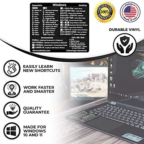 Synerlogic Windows PC Reference Keyboard Shortcut Sticker | Vinyl, Laminated Windows Shortcut Sticker for PC Laptop or Desktop | Shortcuts Cheat Sheet (Black/Small) — view 4