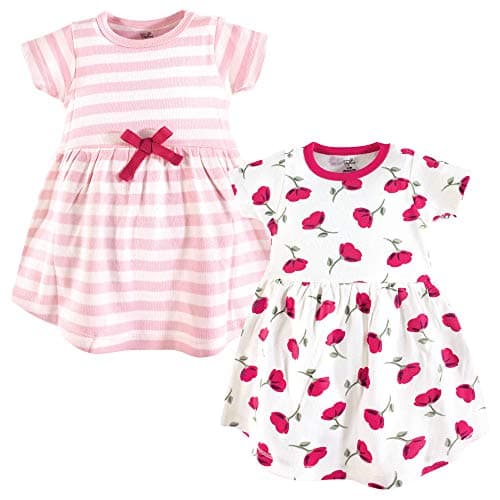 Touched by Nature baby girls Organic Cotton Short-sleeve and Long-sleeve Dresses Casual Dress, Toddler Petals Short Sleeve, 2T US