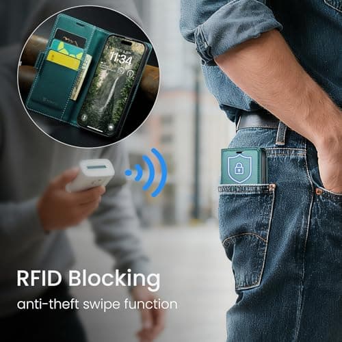 Tenifly for iPhone 13 Case Wallet with RFID Blocking Card Holder, PU Leather Kickstand Protective Flip Phone Cover Fit for iPhone 13 6.1", Bluish Green — view 4