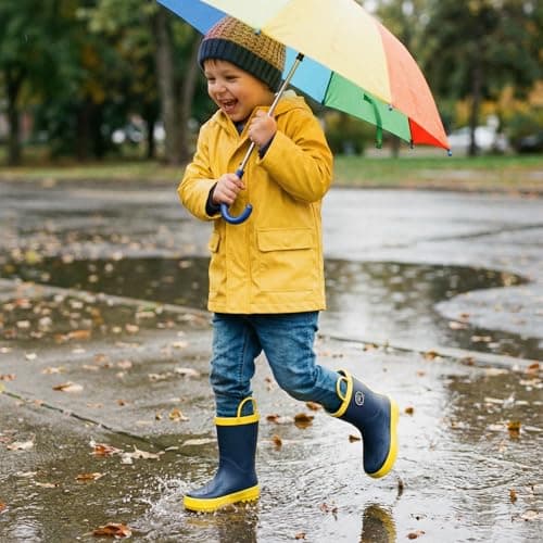 STELLE Toddler Rain Boots Natural Rubber Rainboots Kids Girls Boys Waterproof Easy On Handles Non-Slip Sole(Navy,8MT-CA) — view 2