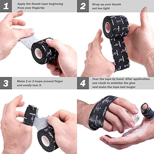 WARM BODY COLD MIND 4.7 cm Premium Lifting Thumb Tape for Weightlifting - Hook Grip for Powerlifting, Strength/Crossfit Training, Deadlift, Weight Lifting, Athletic Finger Wrap (Black, 3 Rolls) — view 2