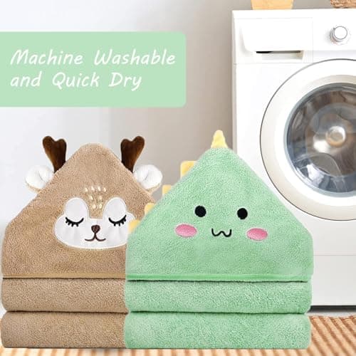 ROXANEPIG 2 Pack Hooded Baby Towels - Premium Ultra Soft Organic Baby Bath Towel – Absorbent and Hypoallergenic Towels for Baby Boy Girl, Toddler, Newborn Essentials (Green,Brown) — view 5