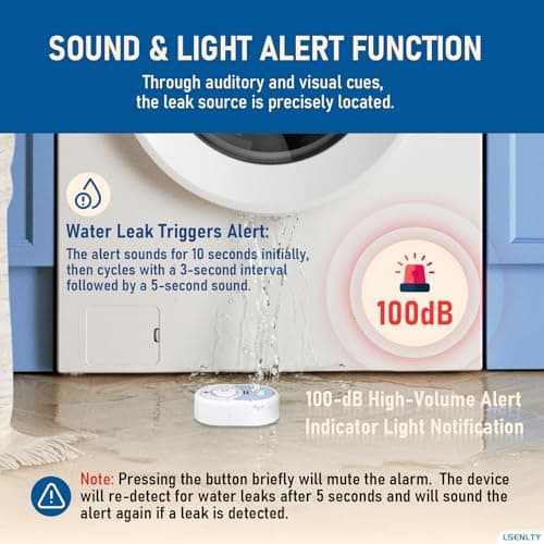 LSENLTY Water Leak Detector Supports 5 Years Standby Time, LED Indicator&100dB Leak Alarm, Self-Test Function&Low Battery Reminder Water Alarm, IP66 Waterproof for Home,3 Pack (Cannot Connect Wi-Fi) — view 4