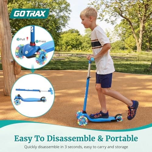 Gotrax KS1 Kids Kick Scooter, LED Lighted Wheels and 3 Adjustable Height Handlebars, Lean-to-Steer & Widen Anti-Slip Deck, 3 Wheel Scooter for Boys & Girls Ages 2-8 and up to 100 Lbs (Blue) — view 3