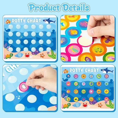 Zainpe 15Pcs Ocean Animals Potty Training Chart for Kids Sea Creatures Potty Chart with Shark Whale Stickers Marine Theme Toilet Training Reward Chart Develop Toileting Habit for Toddlers Boy Girl — view 2